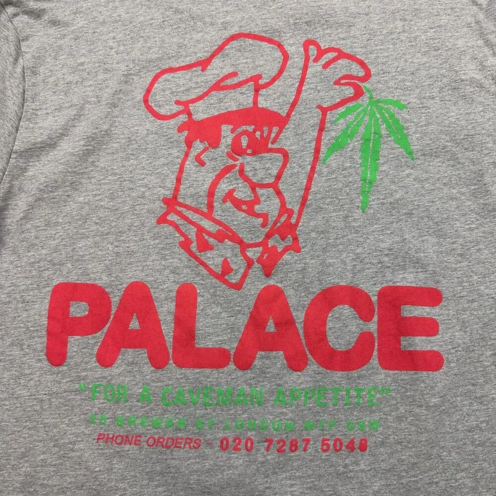 Palace Skateboards Shirt Mens XL Gray The Flinstones Caveman Appetite Cartoon